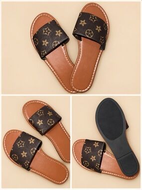 Fashion Monogram Inspired Slide Sandals - Women